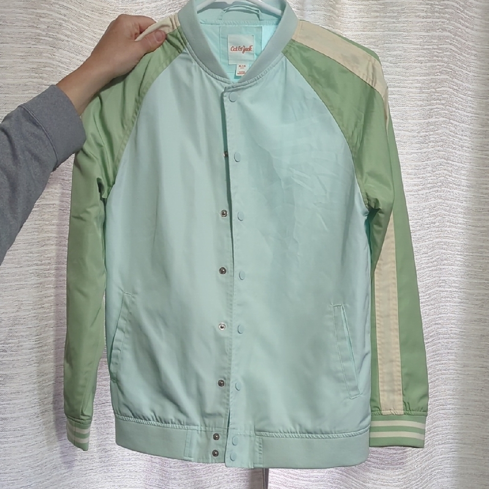 Mint Green and Cream Varsity Jacket